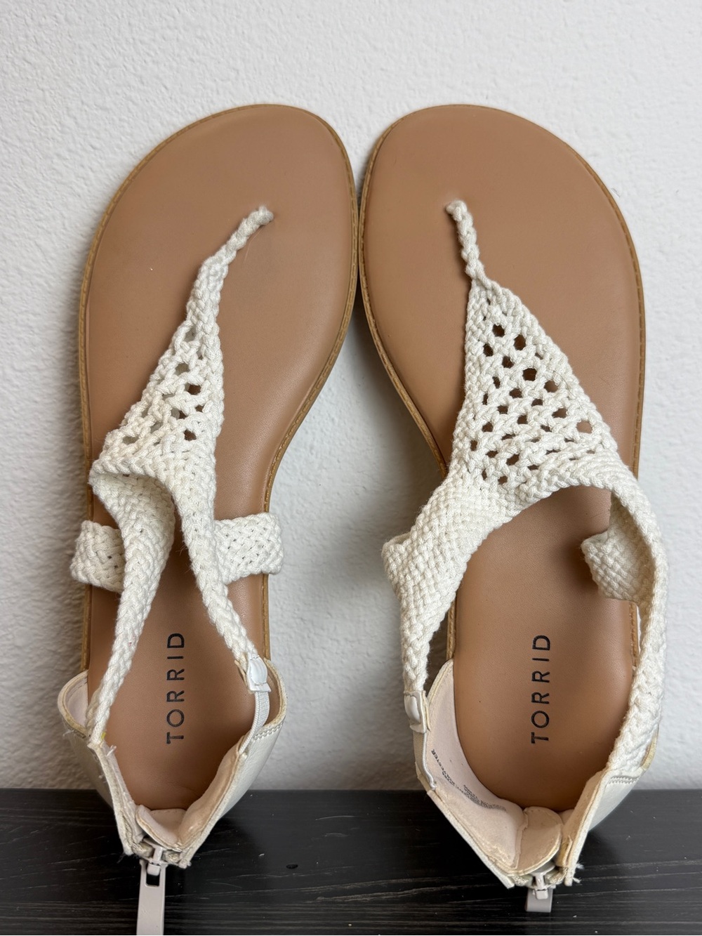 Torrid Womens Ivory Crochet Thong Gladiator Sandals Ankle Strap Zip 12WW